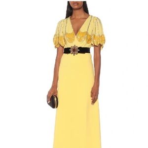 Gucci Petal Sleeve Deep V-neck Gown in Yellow Dress Size 4